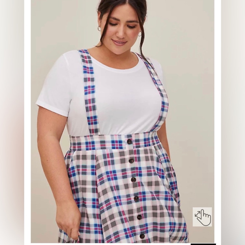 Plaid checkered mini skirtall jumper with suspenders Size 2 retro preppy 18/20 - Picture 2 of 3